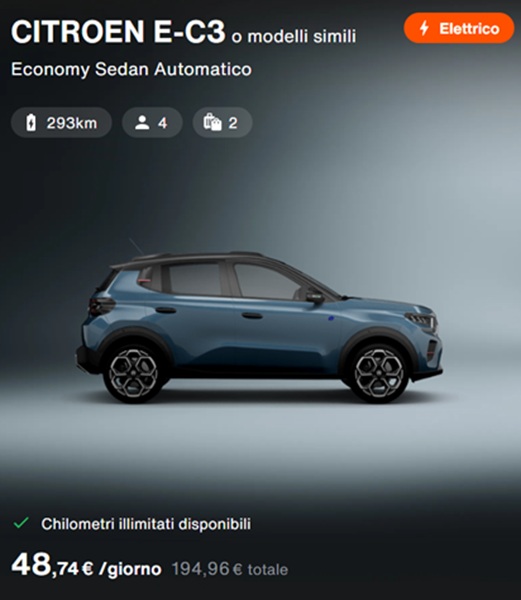 citroen e c3 noleggio auto sixt