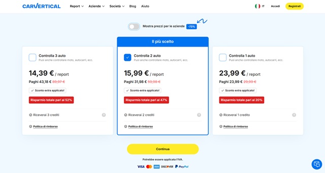 carvertical report prezzi